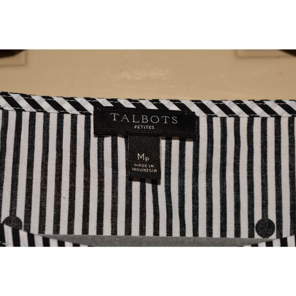 TALBOTS $78 Black White Stripe Polka Dot Cotton Poplin Tunic Top PM - Picture 4 of 4
